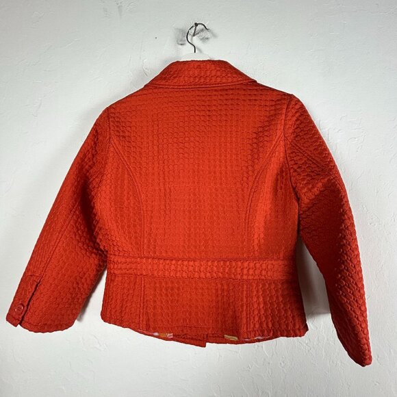 Carole Little Womens Silk Quilted Blazer Small Orange Lined 3/4 Sleeve Buttons - Picture 2 of 8